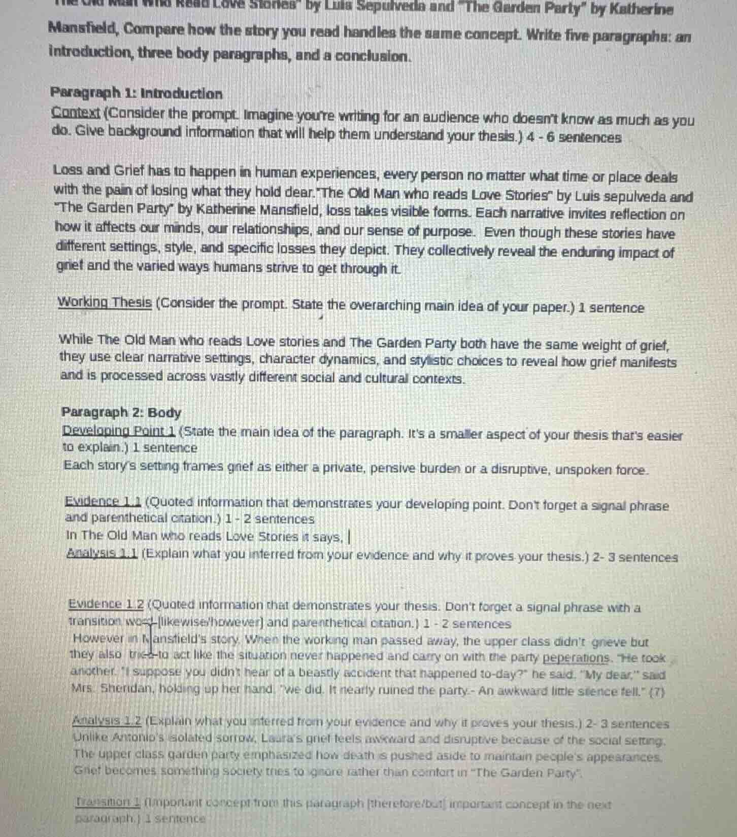 by luis sepulveda and \the garden party\ by katherine mansfield, compar…