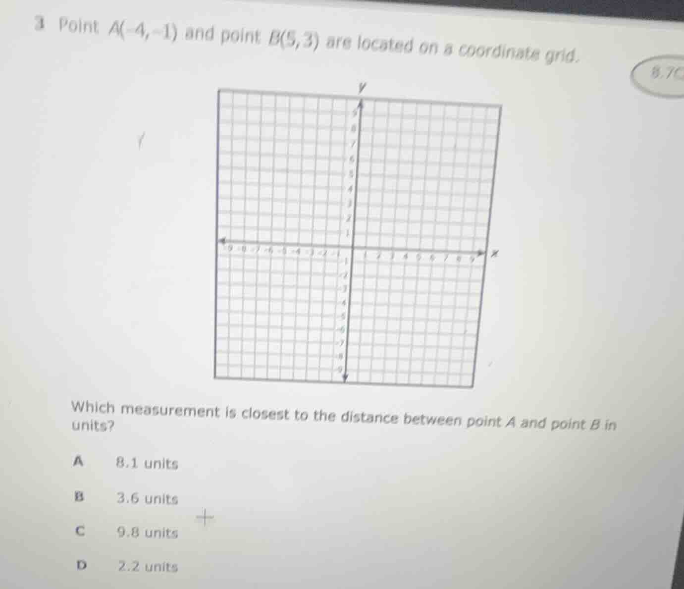 3 point $a(-4,-1)$ and point $b(5,3)$ are located on a coordinate grid.…