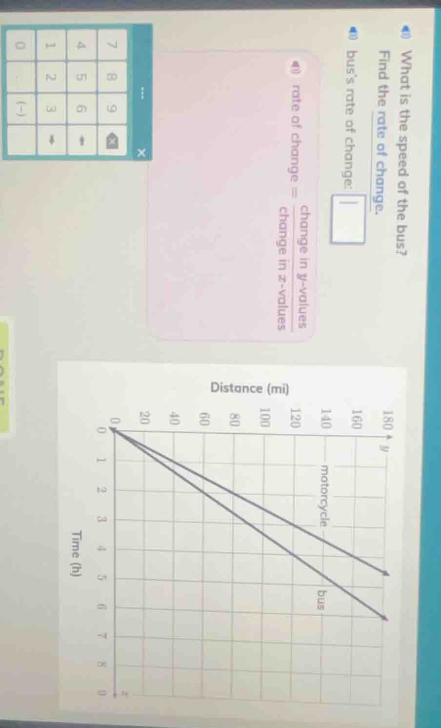 what is the speed of the bus? find the rate of change. buss rate of cha…