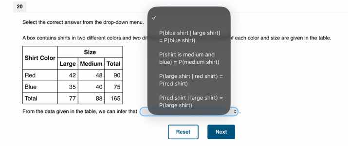20 select the correct answer from the drop-down menu. a box contains sh…