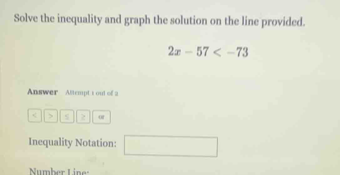 solve the inequality and graph the solution on the line provided. $2x -…