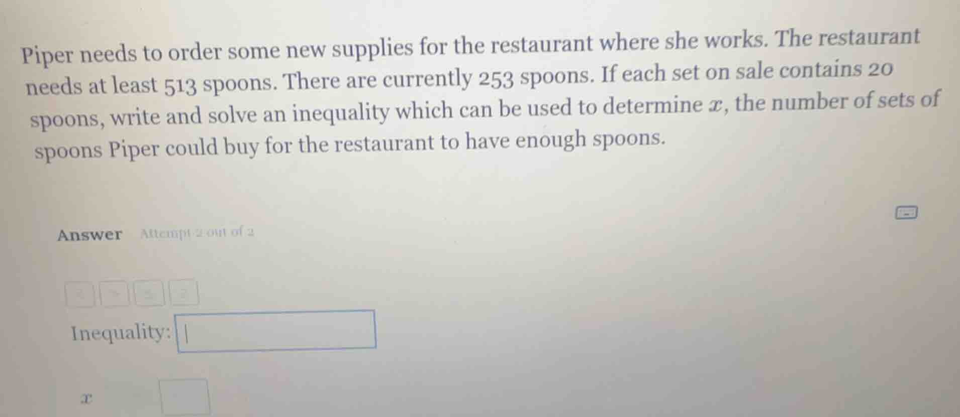 piper needs to order some new supplies for the restaurant where she wor…