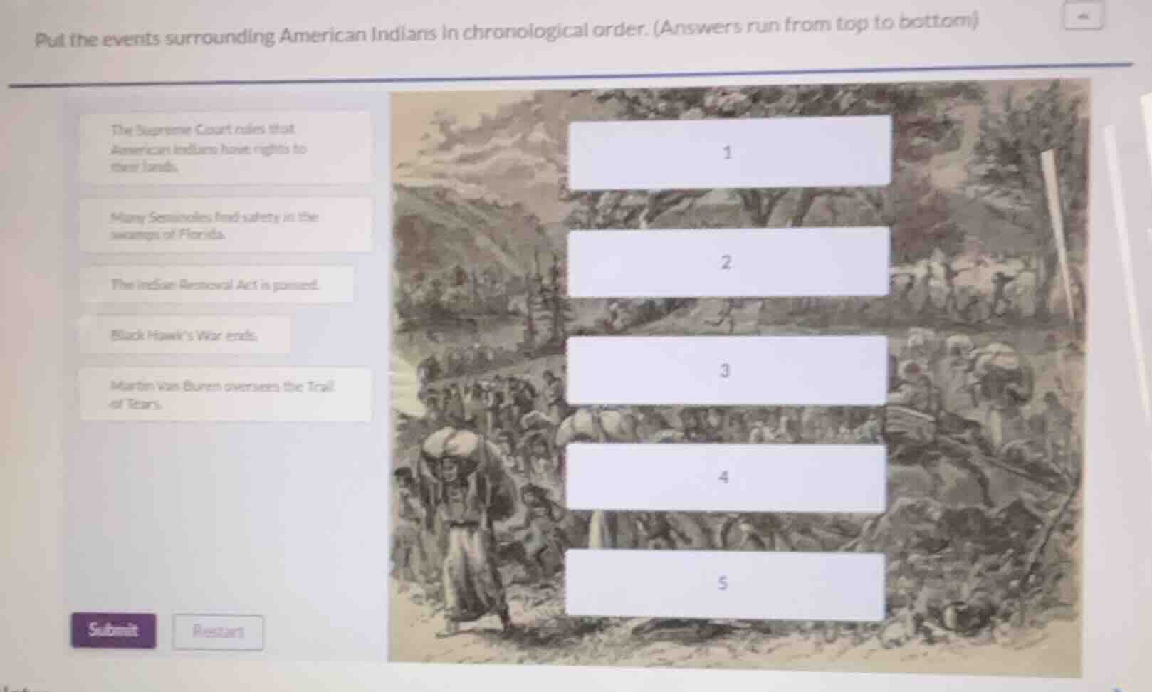 put the events surrounding american indians in chronological order. (an…