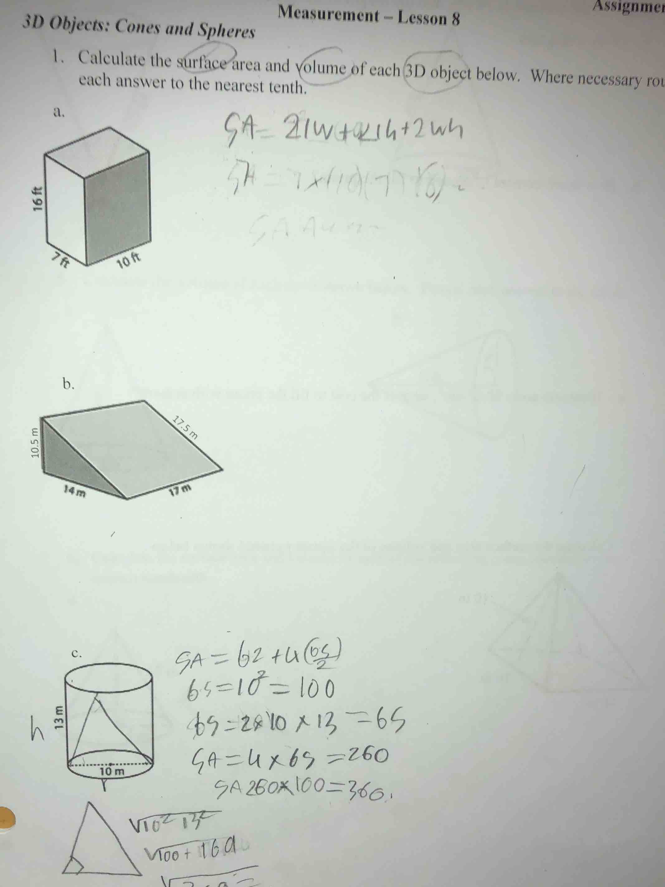 3d objects: cones and spheres measurement – lesson 8 assignmen 1. calcu…