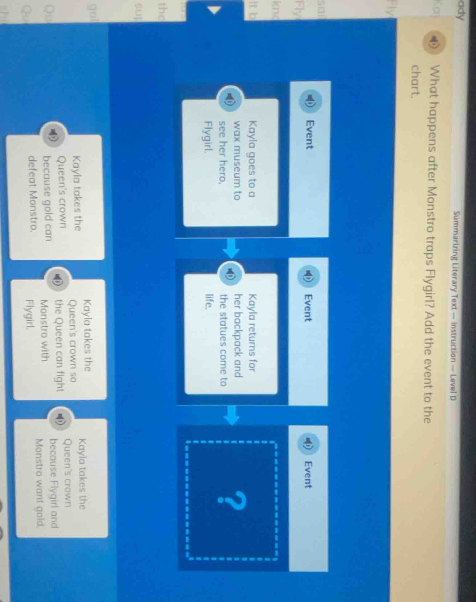 summarizing literary text — instruction — level d what happens after mo…