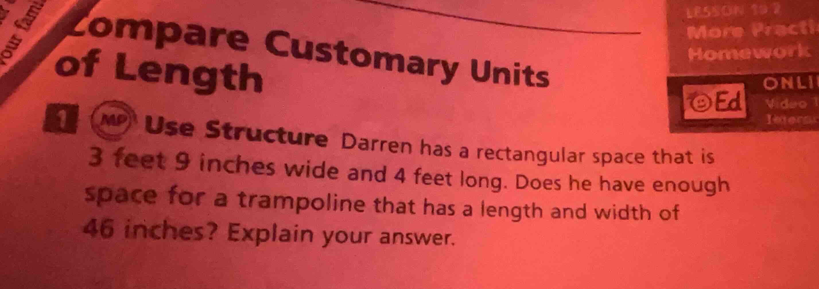 compare customary units of length 1 use structure darren has a rectangu…