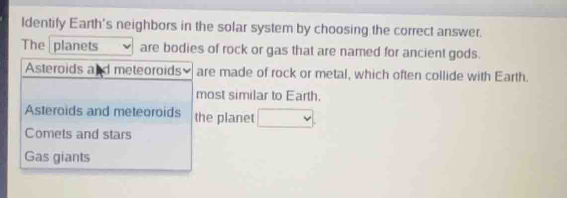 identify earths neighbors in the solar system by choosing the correct a…