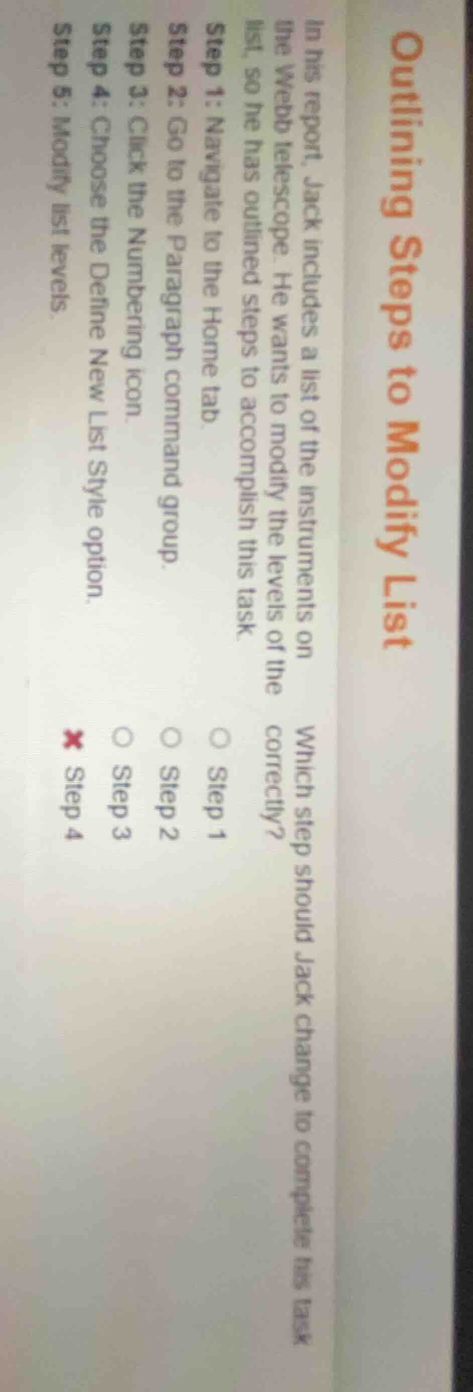 outlining steps to modify list in his report, jack includes a list of t…