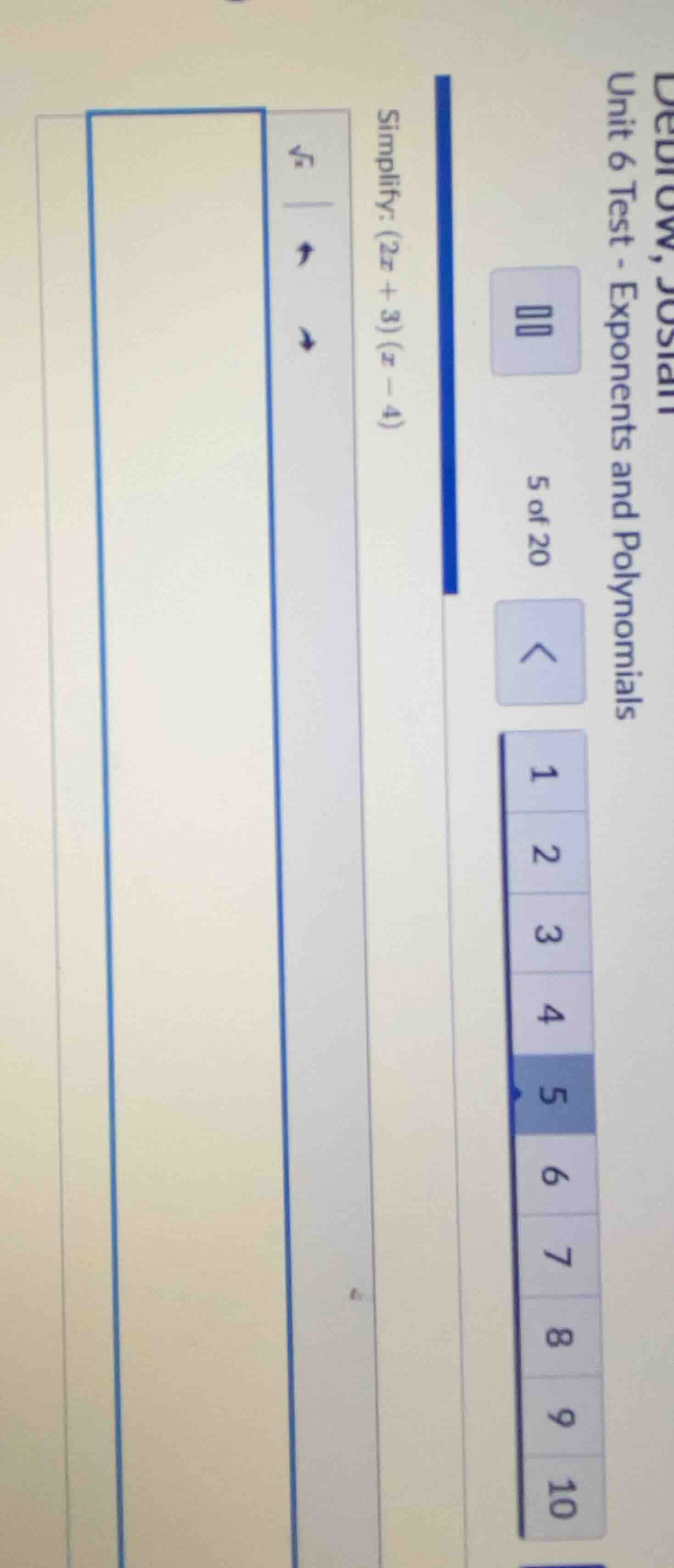 debrow, josiah unit 6 test - exponents and polynomials 5 of 20 simplify…