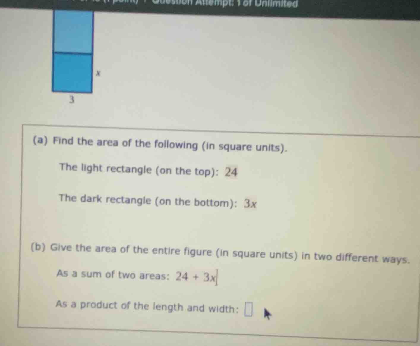 (a) find the area of the following (in square units). the light rectang…
