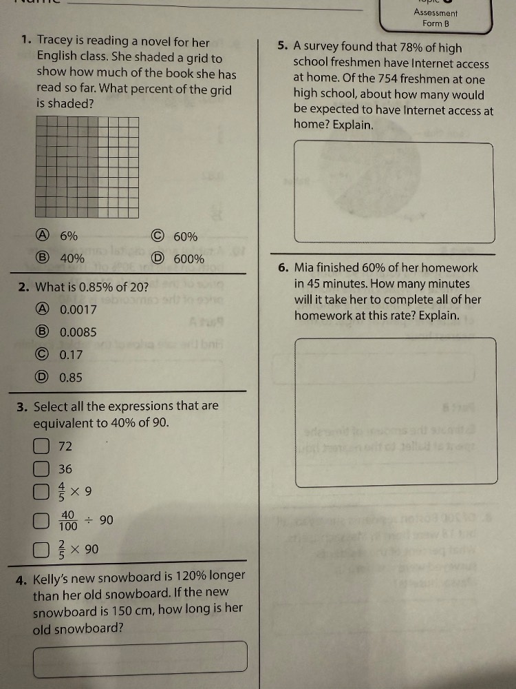 assessment form b 1. tracey is reading a novel for her english class. s…
