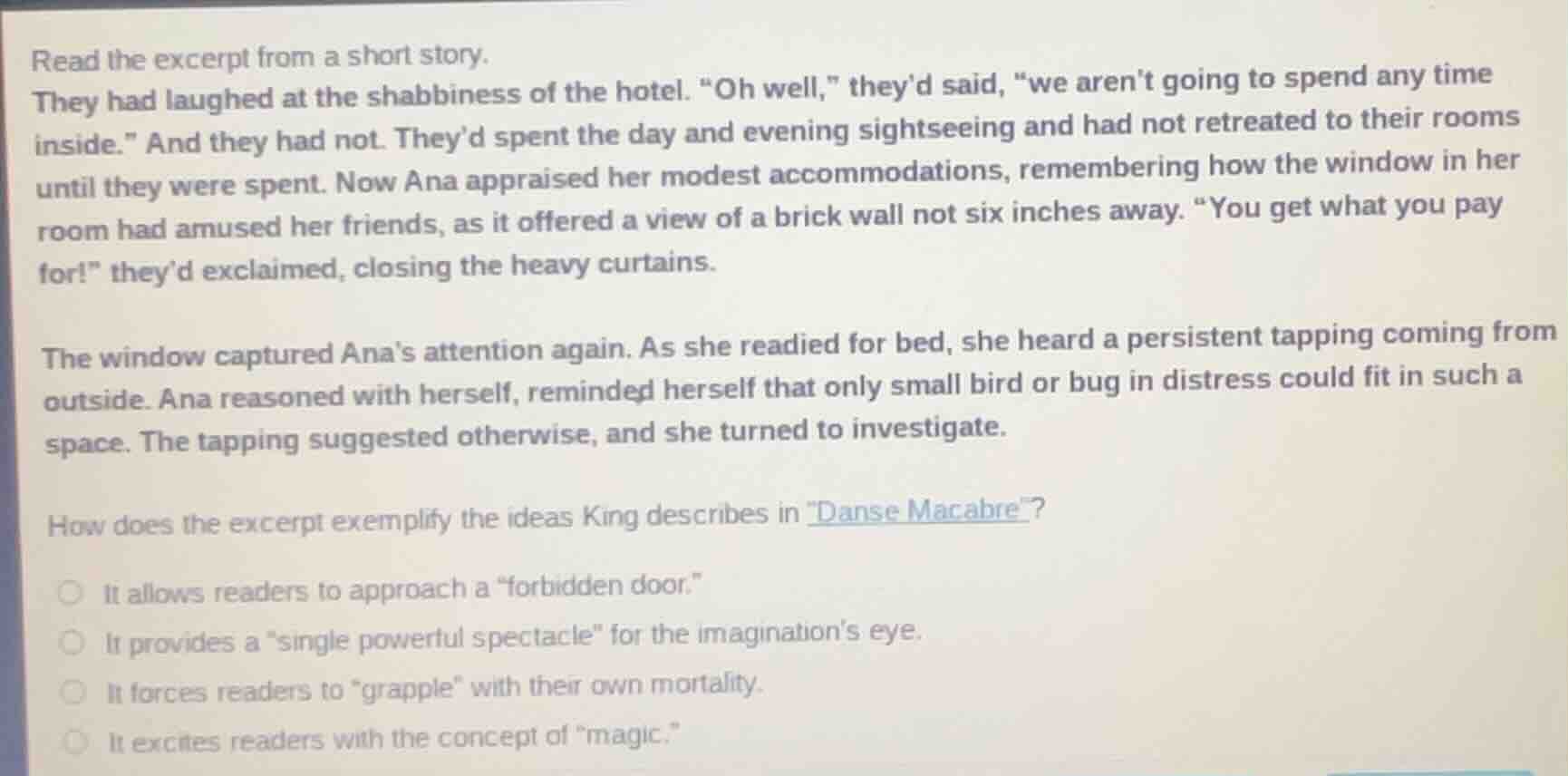 read the excerpt from a short story. they had laughed at the shabbiness…