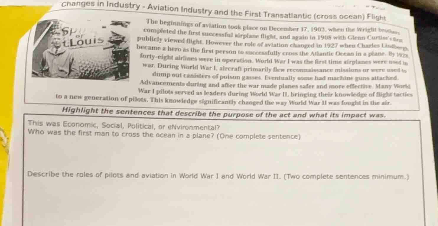 changes in industry - aviation industry and the first transatlantic (cr…