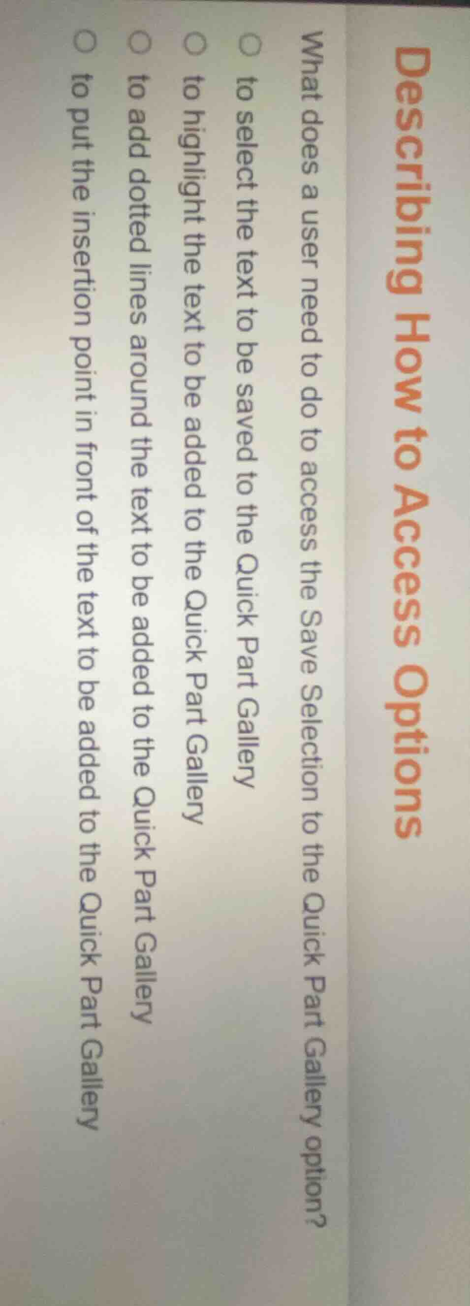 describing how to access options what does a user need to do to access …