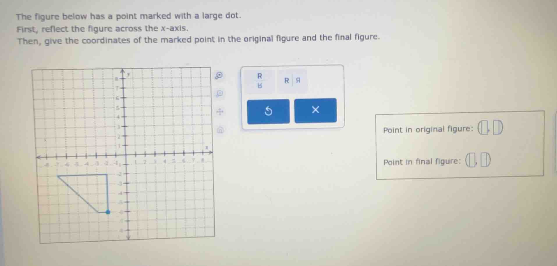 the figure below has a point marked with a large dot. first, reflect th…