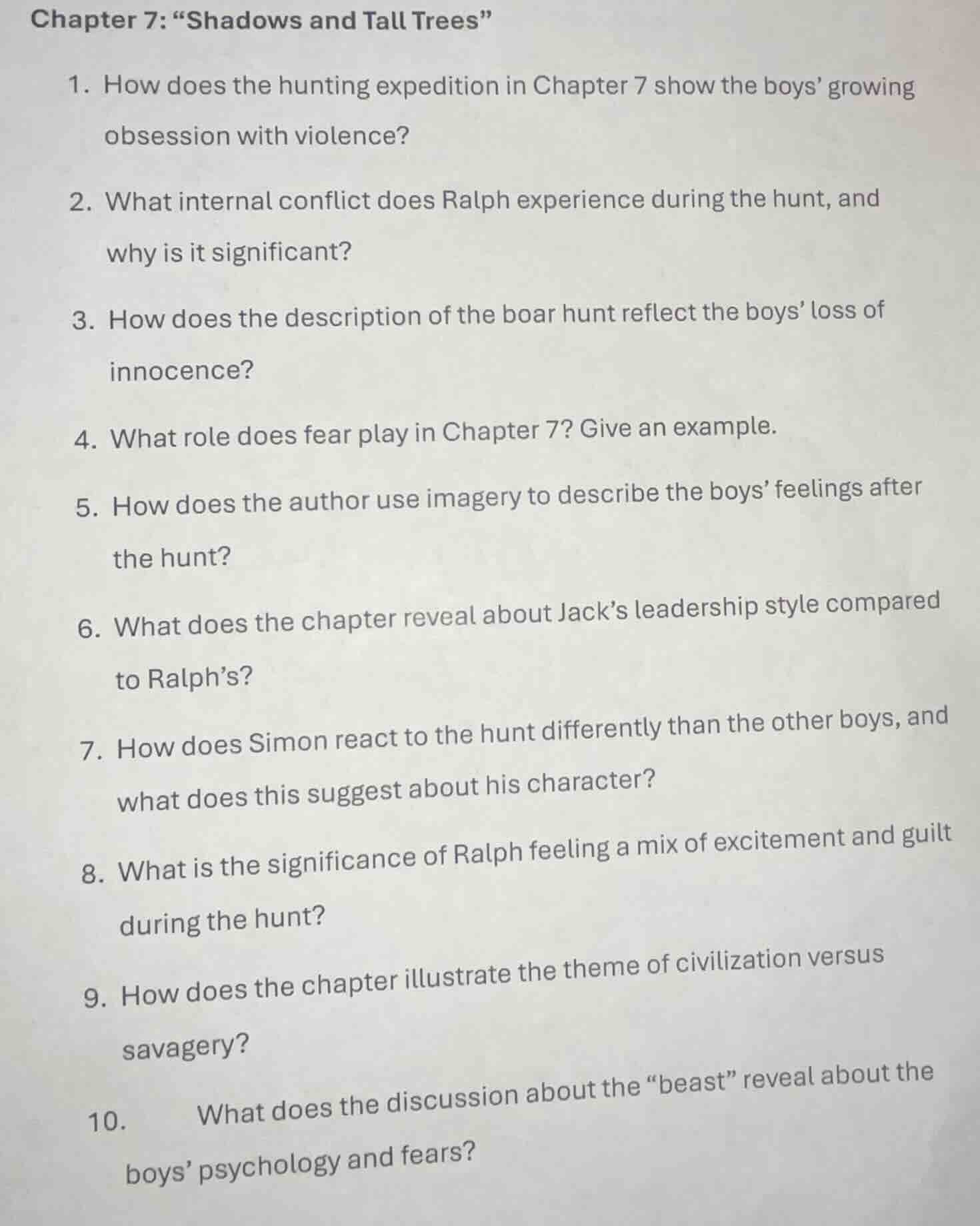 chapter 7:“shadows and tall trees” 1. how does the hunting expedition i…