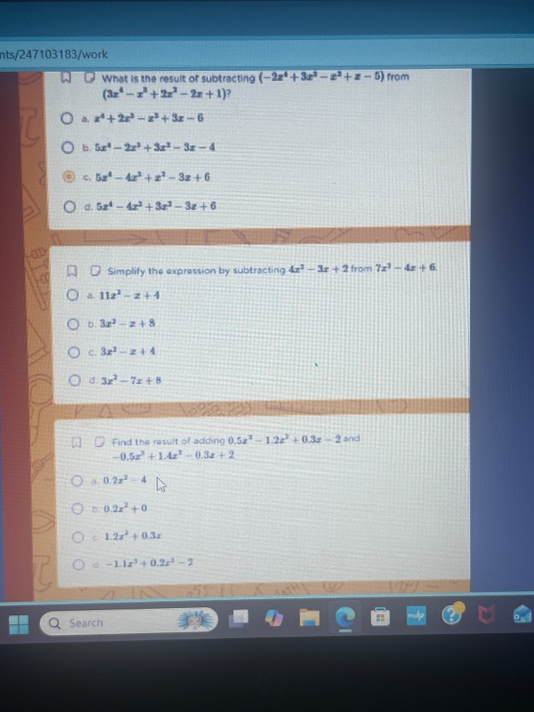 what is the result of subtracting $(-2x^{4}+3x^{3}-x^{2}+x-5)$ from $(3…
