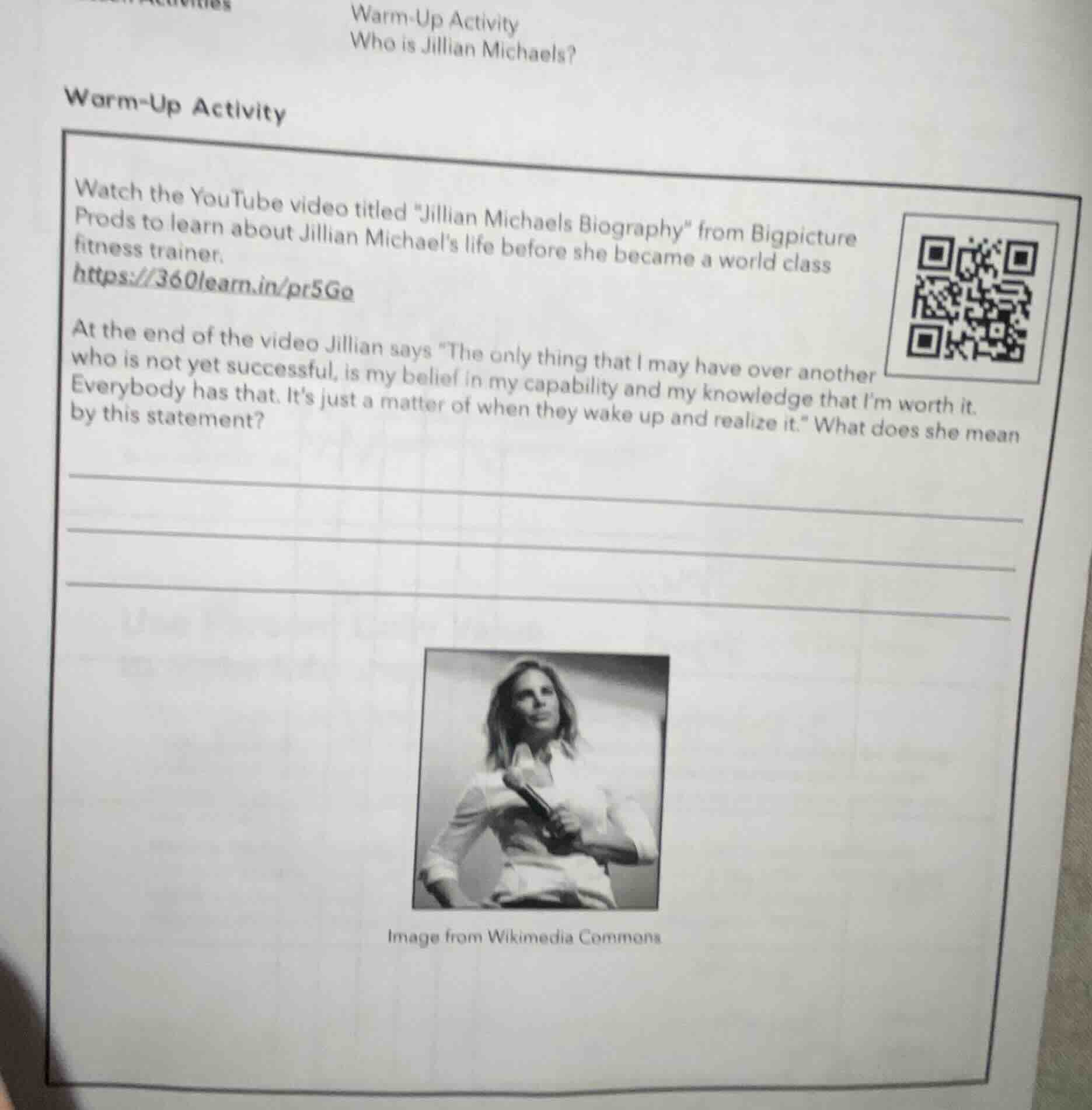 warm-up activity who is jillian michaels? warm-up activity watch the yo…