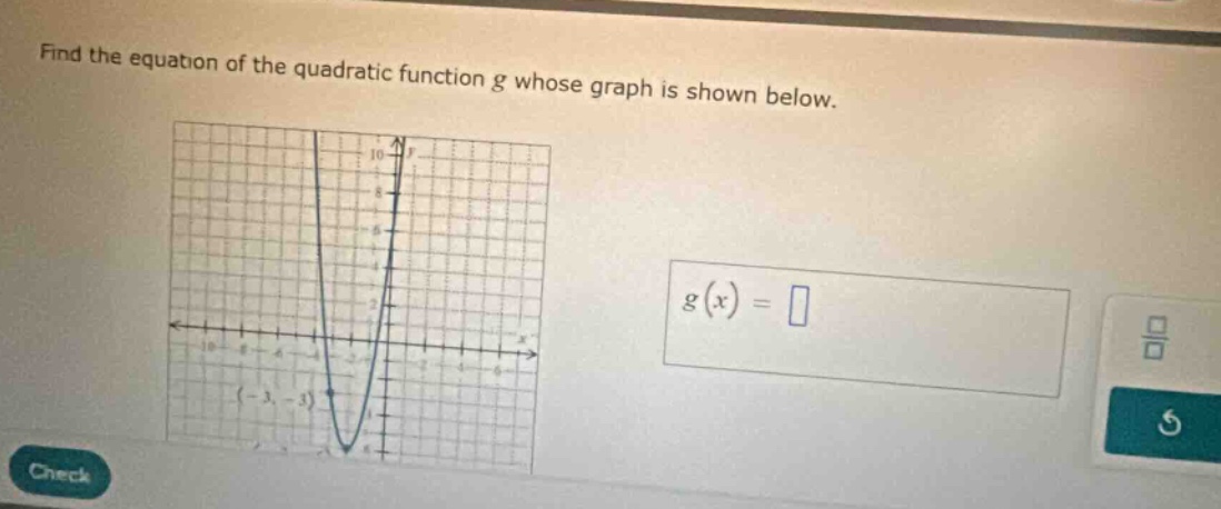 find the equation of the quadratic function g whose graph is shown belo…