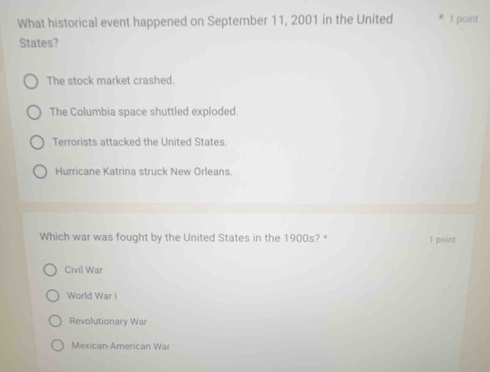 1 point what historical event happened on september 11, 2001 in the uni…