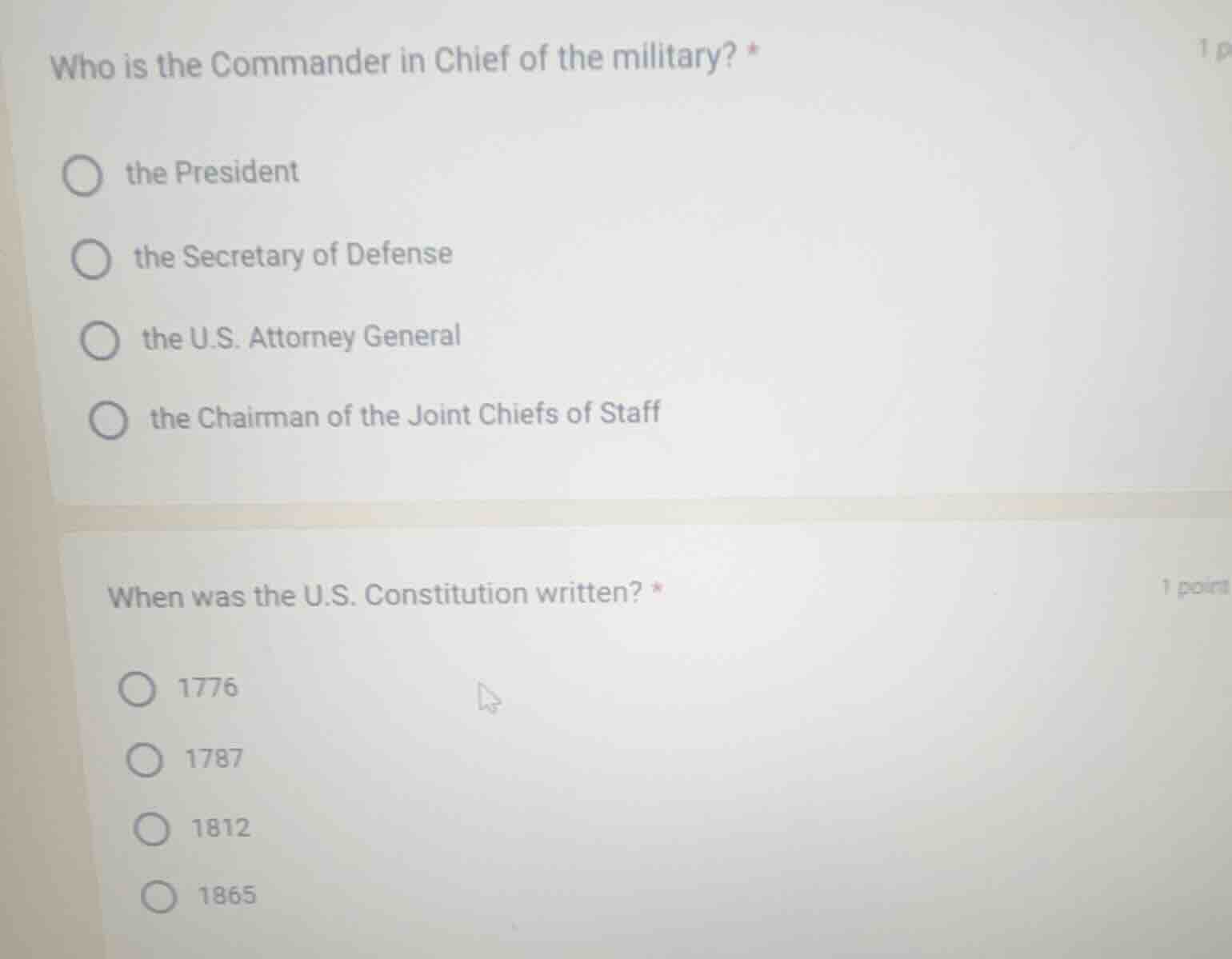 who is the commander in chief of the military? *○ the president○ the se…