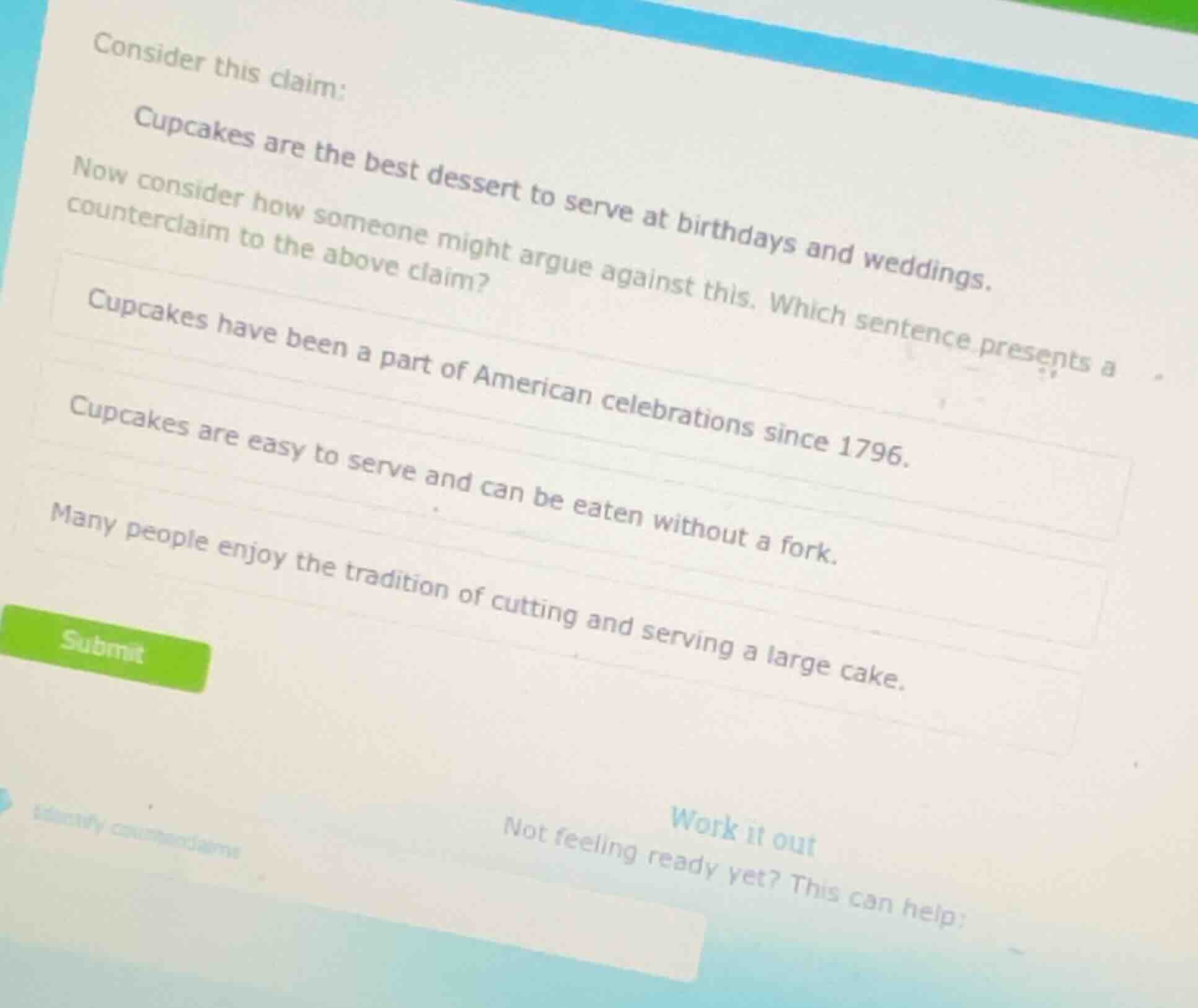 consider this claim: cupcakes are the best dessert to serve at birthday…