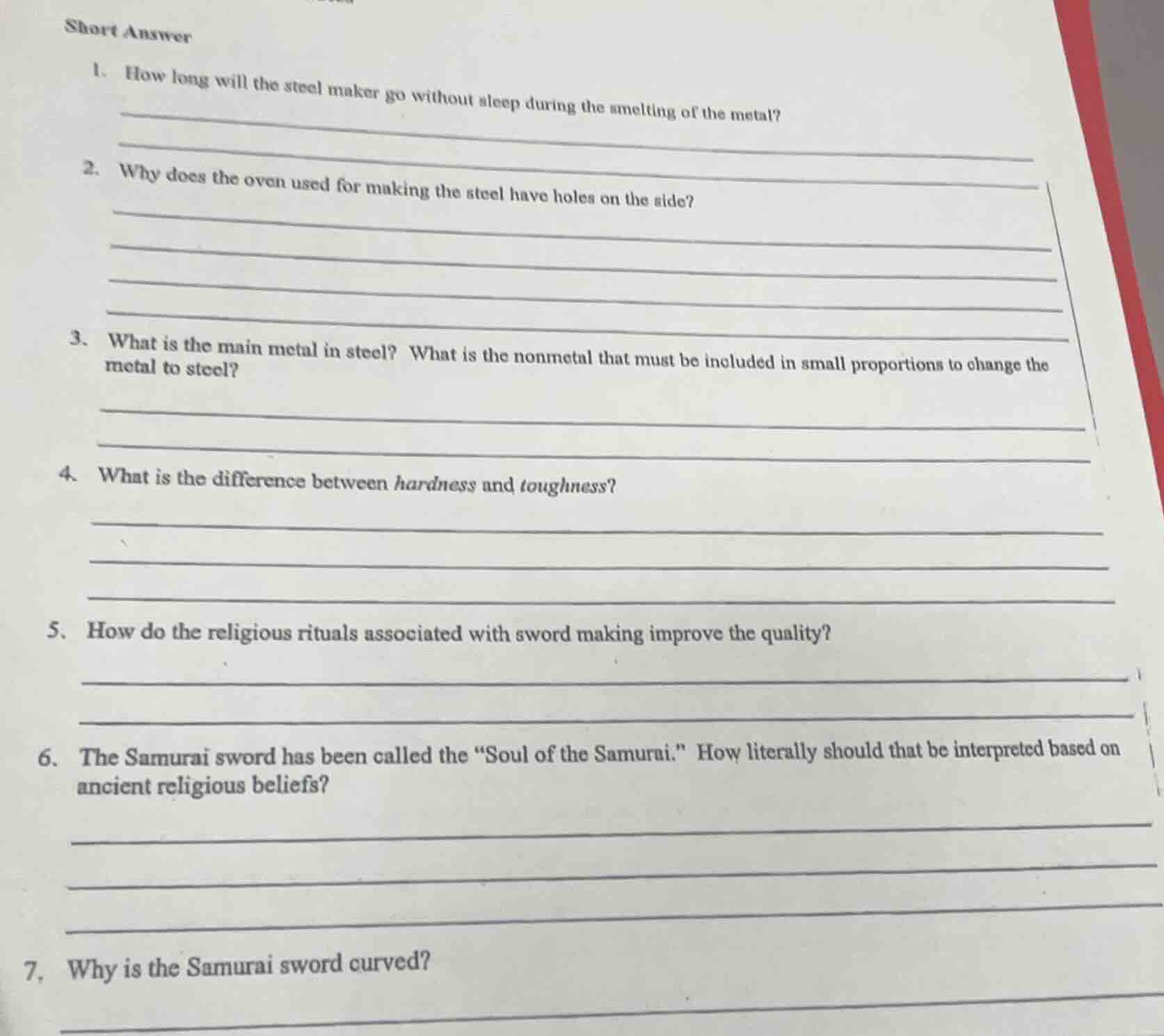 short answer 1. how long will the steel maker go without sleep during t…