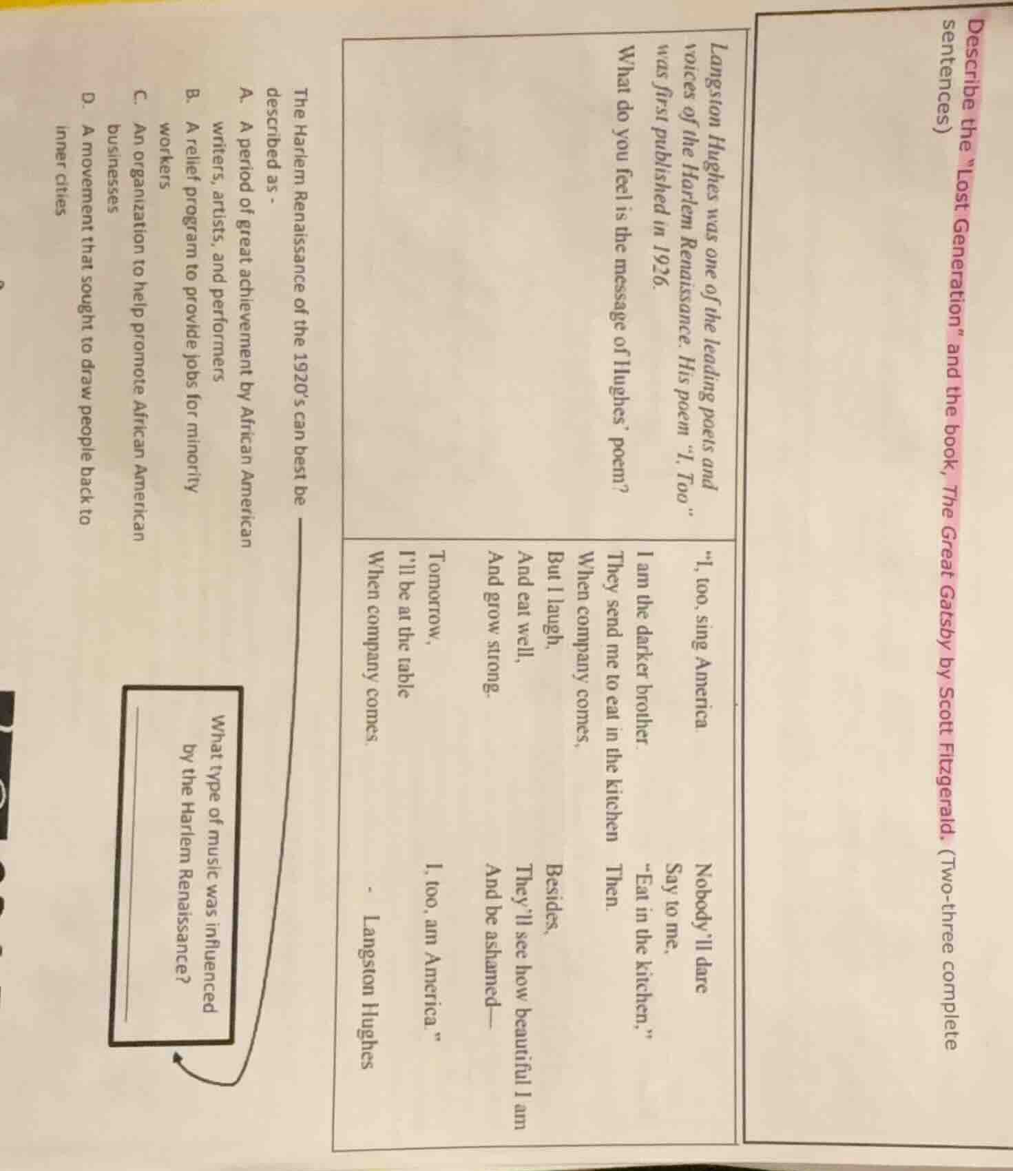 describe the \lost generation\ and the book, the great gatsby by scott …