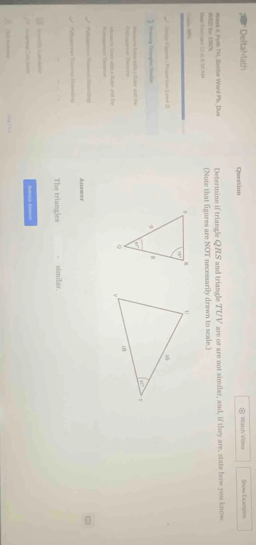 deltamath week 6: fri-th, similar word pb. due wed for 100% due: februa…