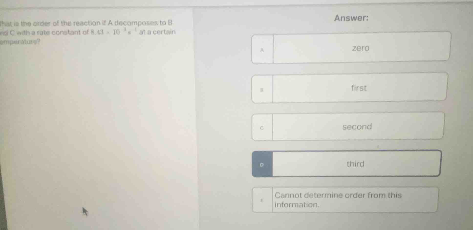 what is the order of the reaction if a decomposes to b and c with a rat…