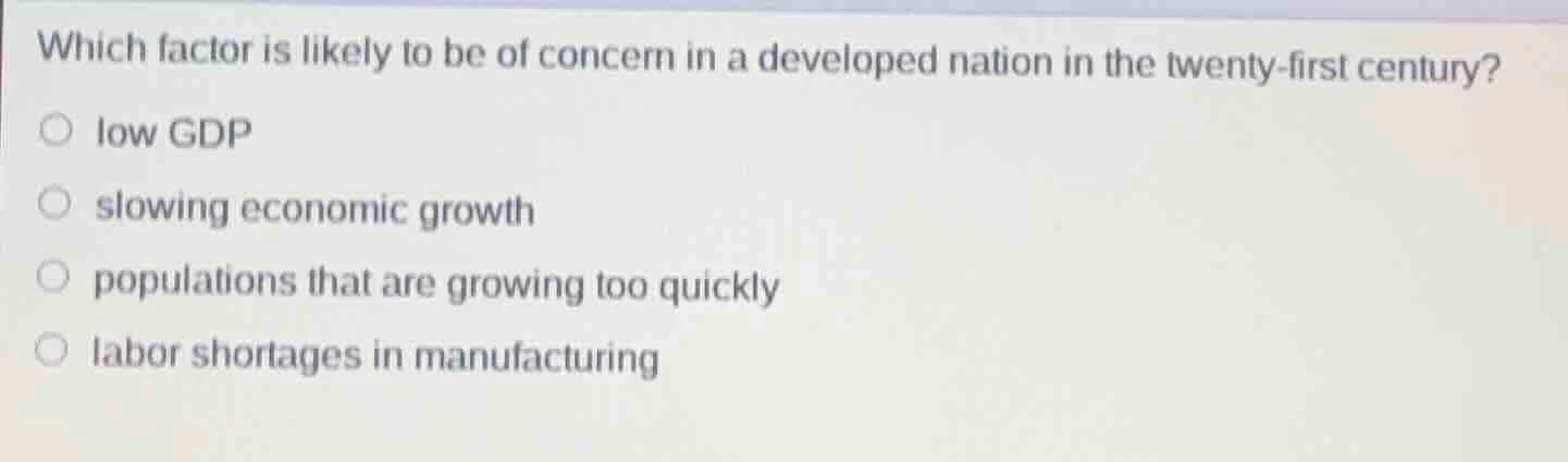 which factor is likely to be of concern in a developed nation in the tw…