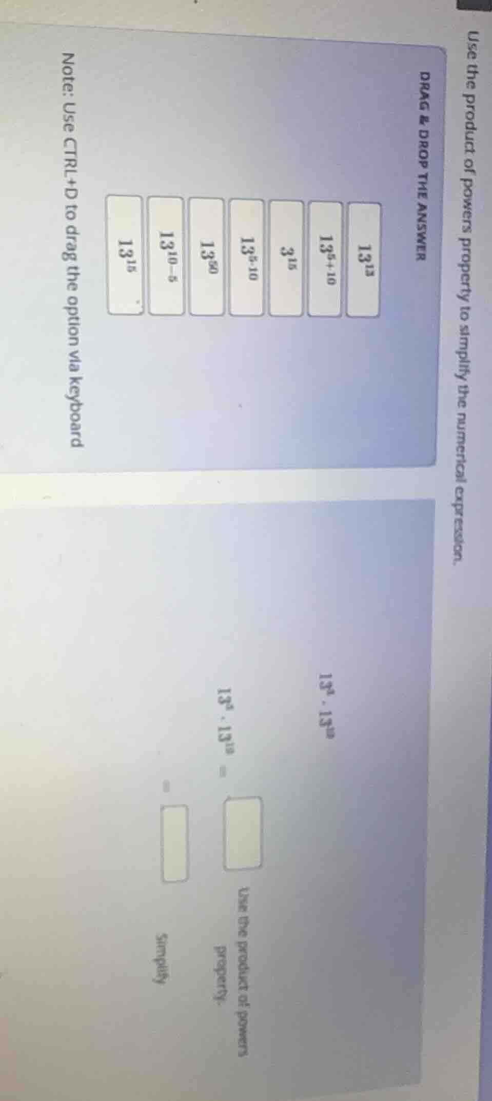 use the product of powers property to simplify the numerical expression…