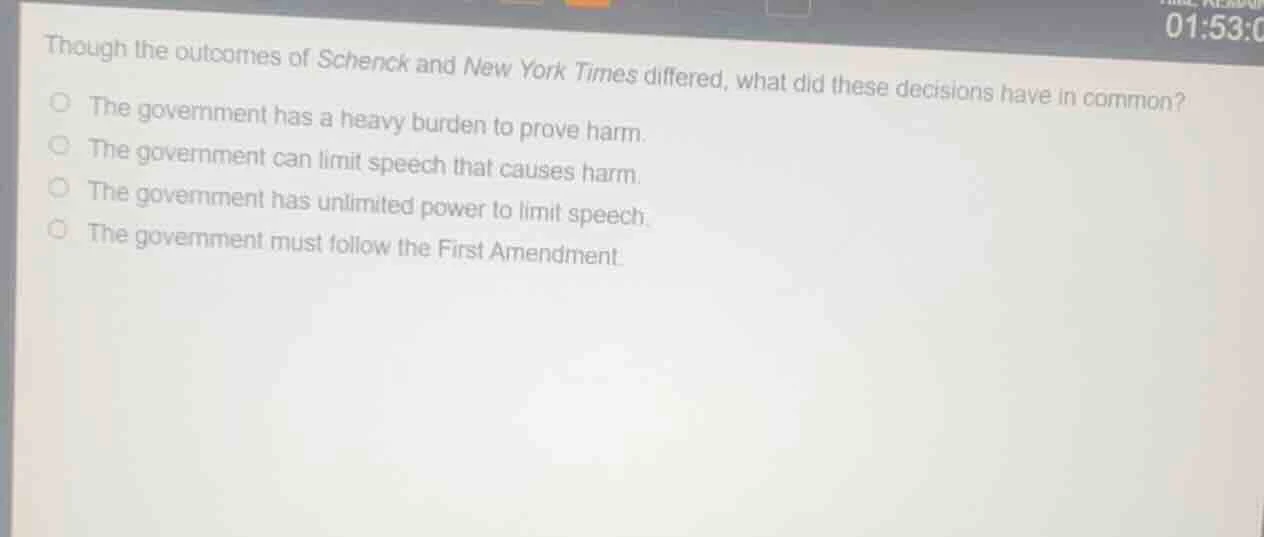 though the outcomes of schenck and new york times differed, what did th…