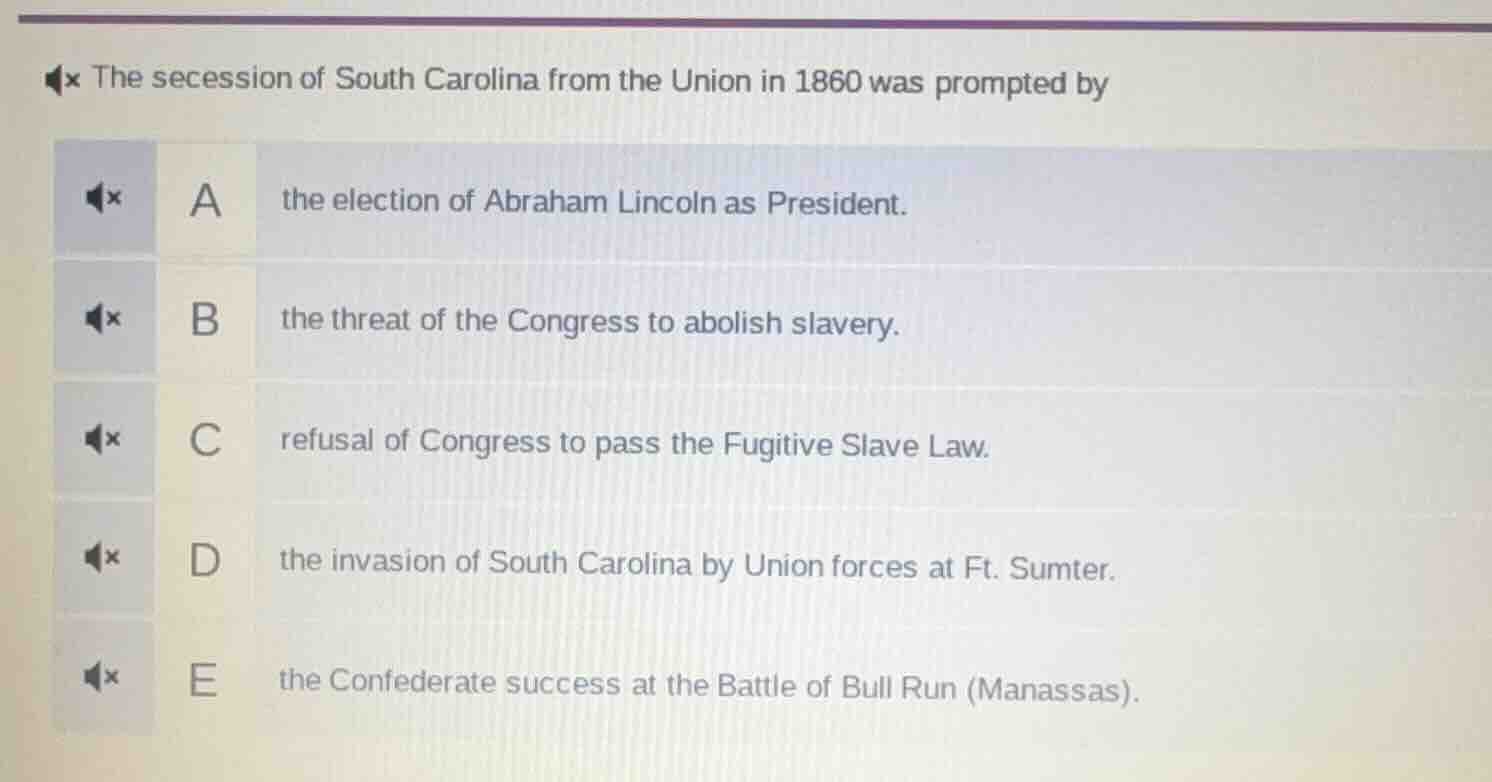 the secession of south carolina from the union in 1860 was prompted by …