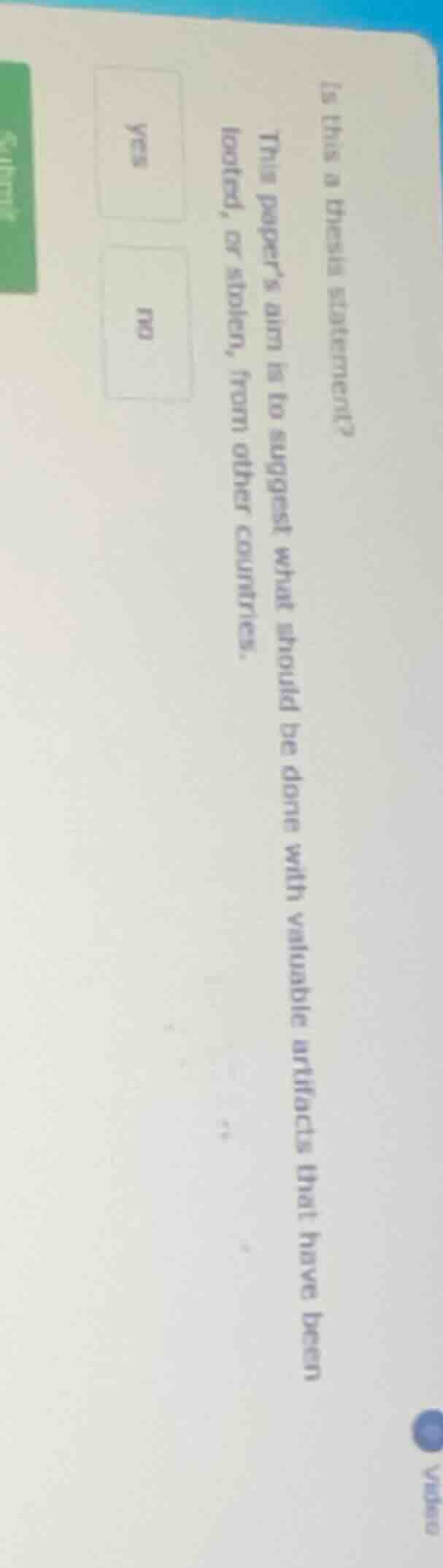 is this a thesis statement? this papers aim is to suggest what should b…