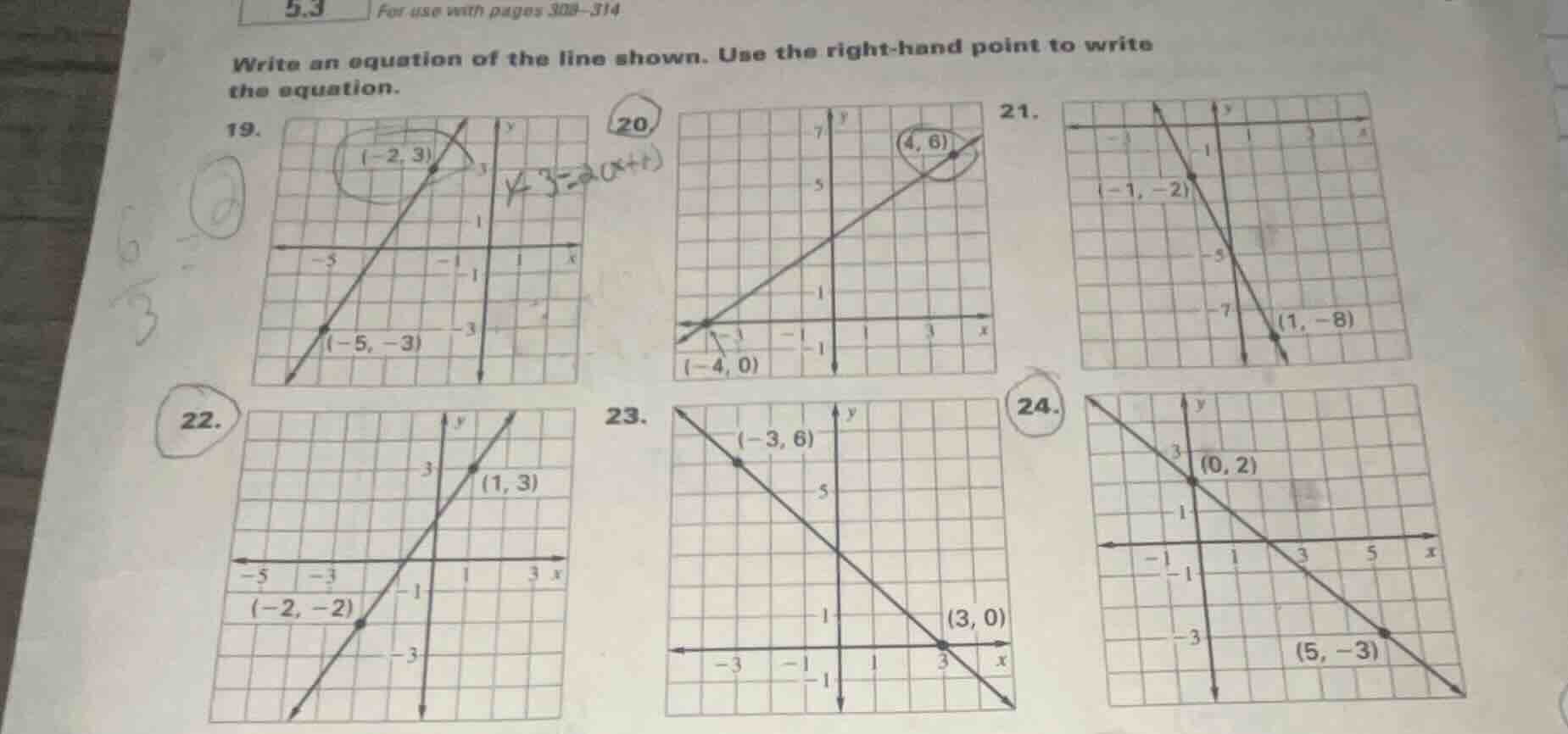 5.3 for use with pages 309-314 write an equation of the line shown. use…