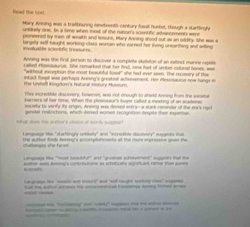 read the text.mary anning was a trailblazing nineteenth-century fossil …