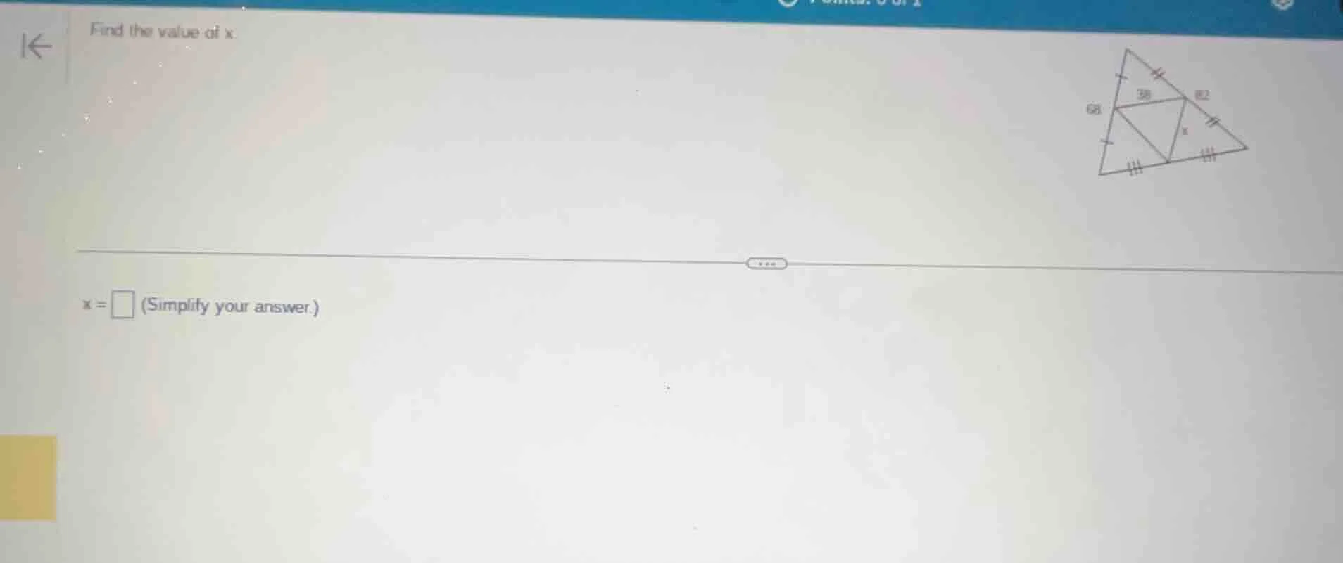 find the value of x. $x=\\square$ (simplify your answer.)