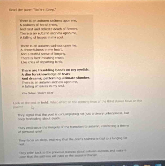 read the poem \before sleep.\there is an autumn sadness upon me,a sadne…