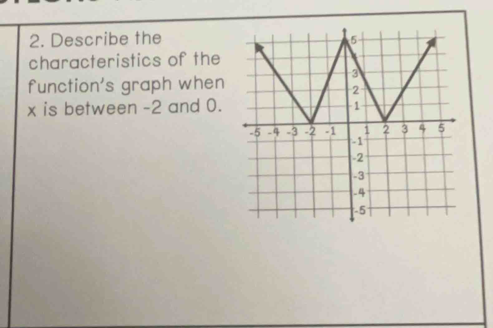 2. describe the characteristics of the functions graph when x is betwee…