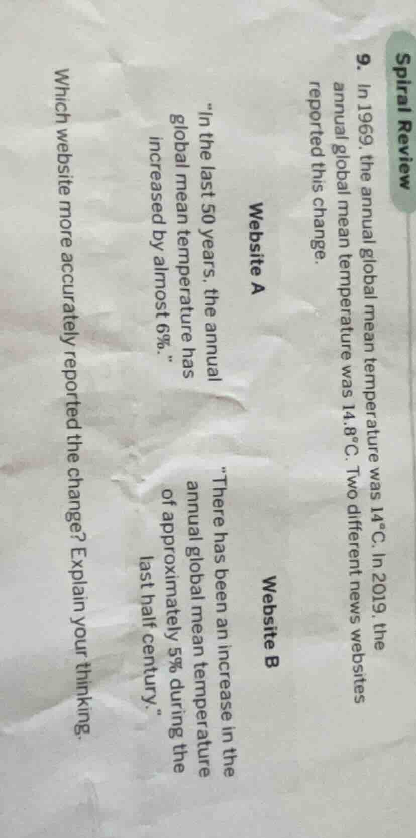 spiral review 9. in 1969, the annual global mean temperature was 14°c. …