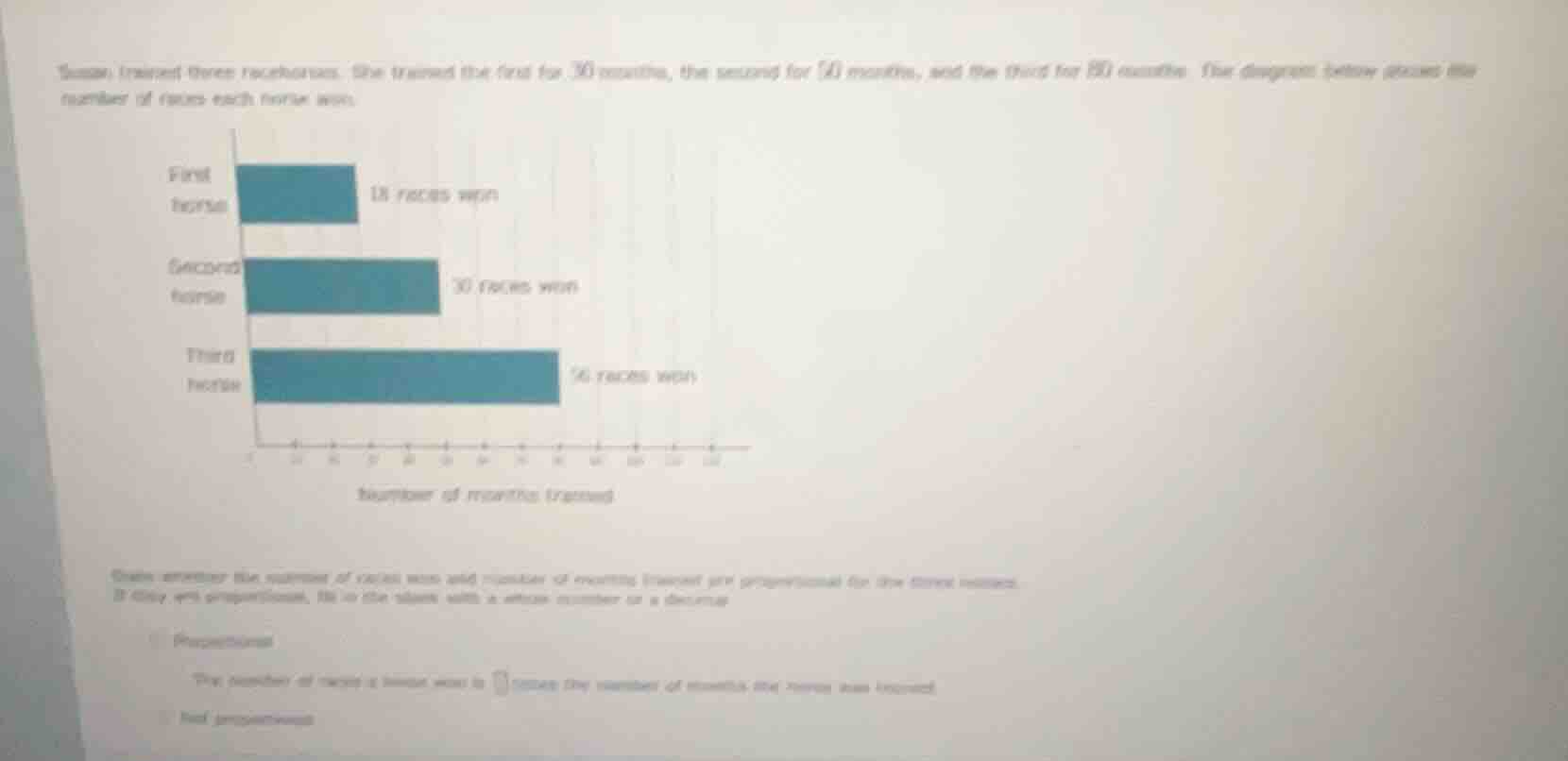 susan trained three racehorses. she trained the first for 30 months, th…