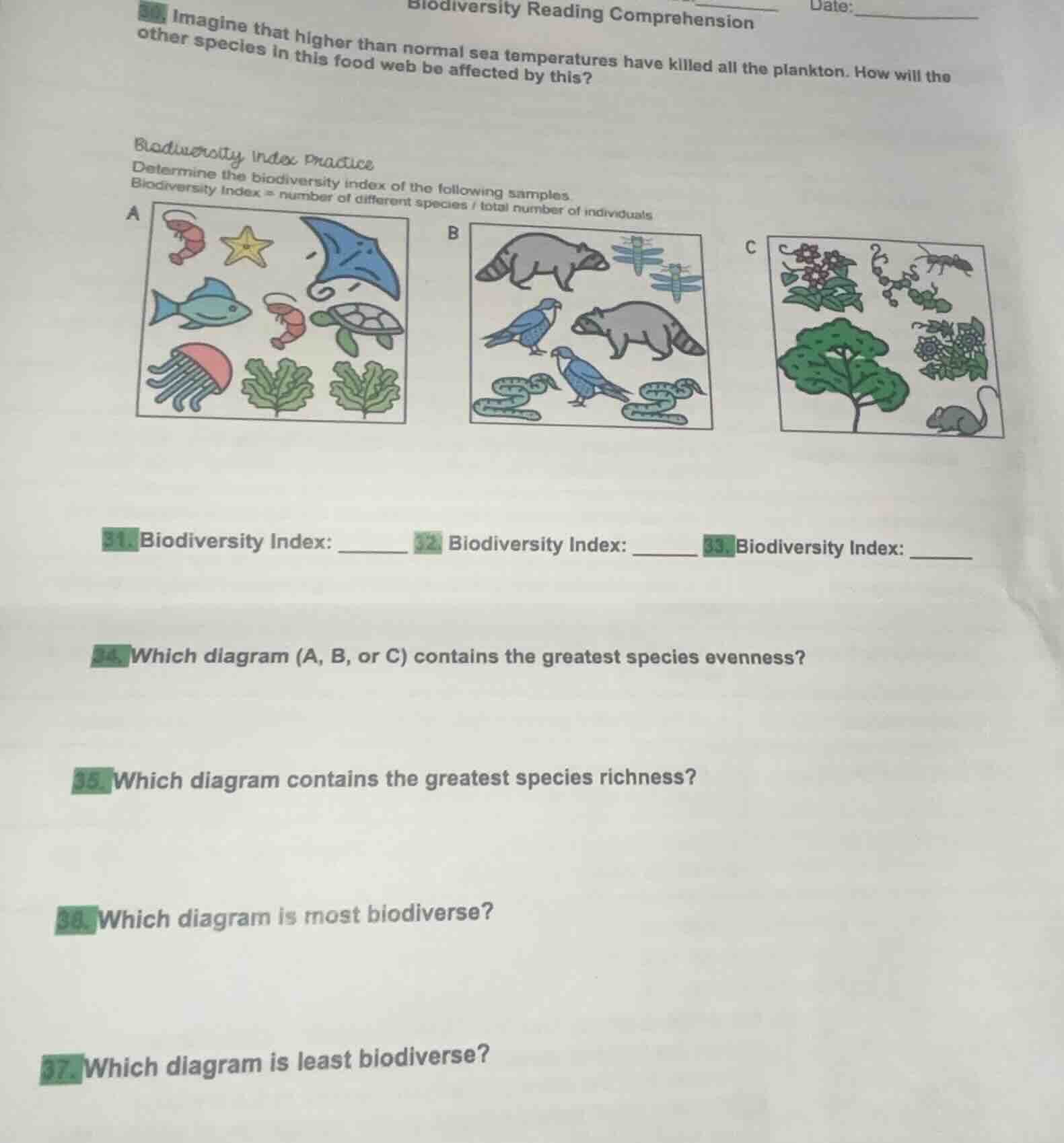 date:biodiversity reading comprehension30. imagine that higher than nor…