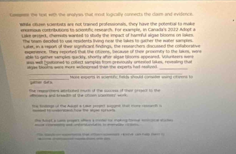 complete the text with the analysis that most logically connects the cl…