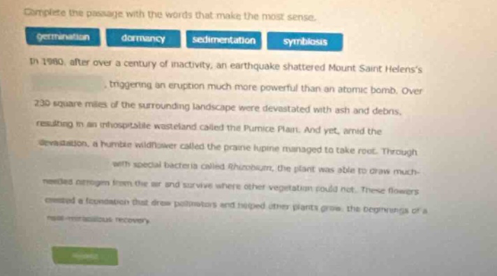 complete the passage with the words that make the most sense. germinati…