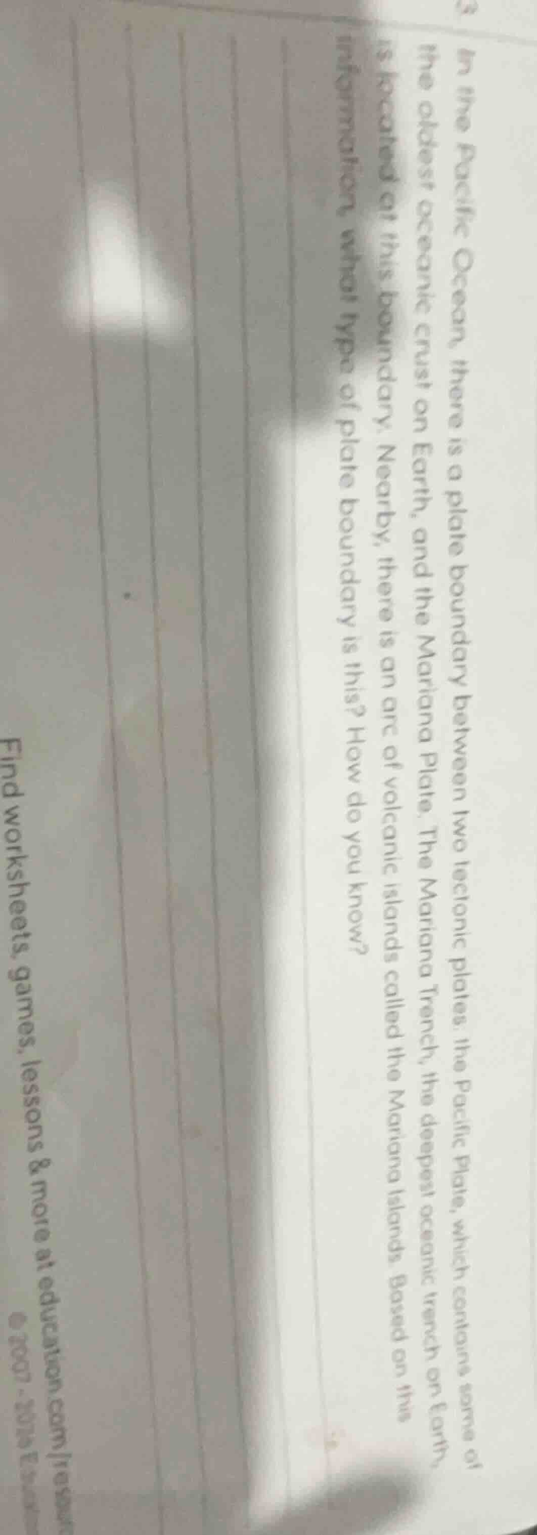 3. in the pacific ocean, there is a plate boundary between two tectonic…