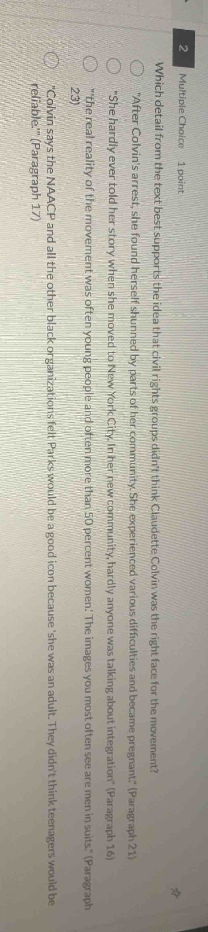 2 multiple choice 1 point which detail from the text best supports the …