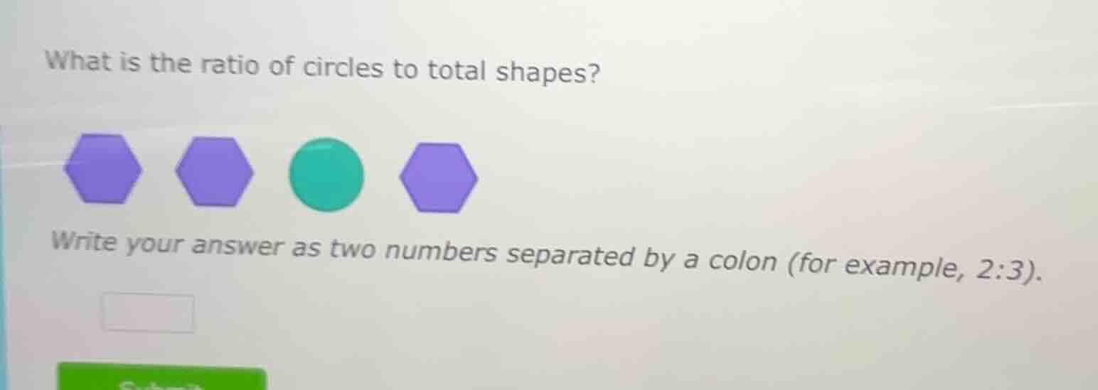 what is the ratio of circles to total shapes? write your answer as two …