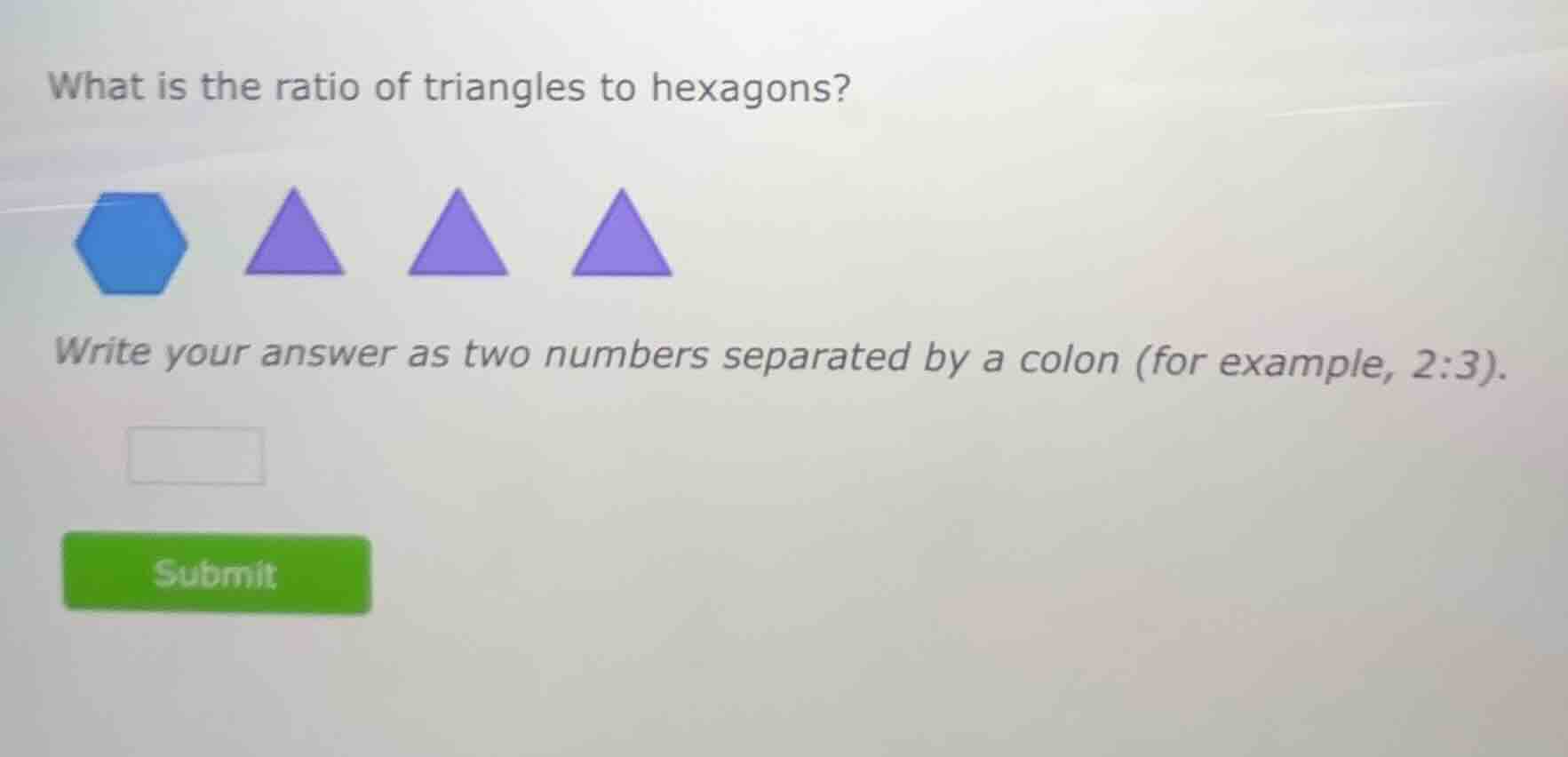 what is the ratio of triangles to hexagons? write your answer as two nu…