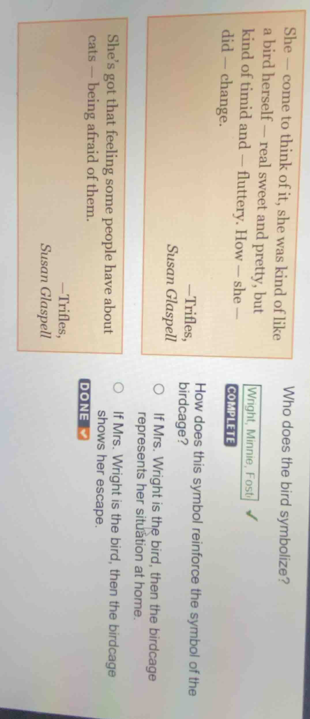 she — come to think of it, she was kind of like a bird herself — real s…